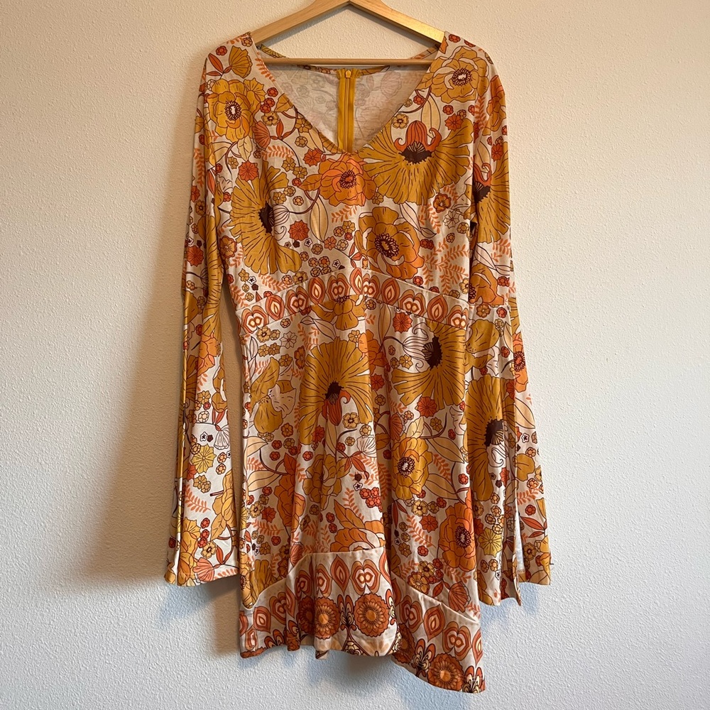 Floral Long Sleeve Dress in Orange and Yellow